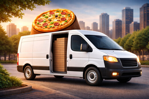 Lieferfahrzeug für Pizza Zustellung in Graz mit frisch gelieferten Speisen von Da Piero